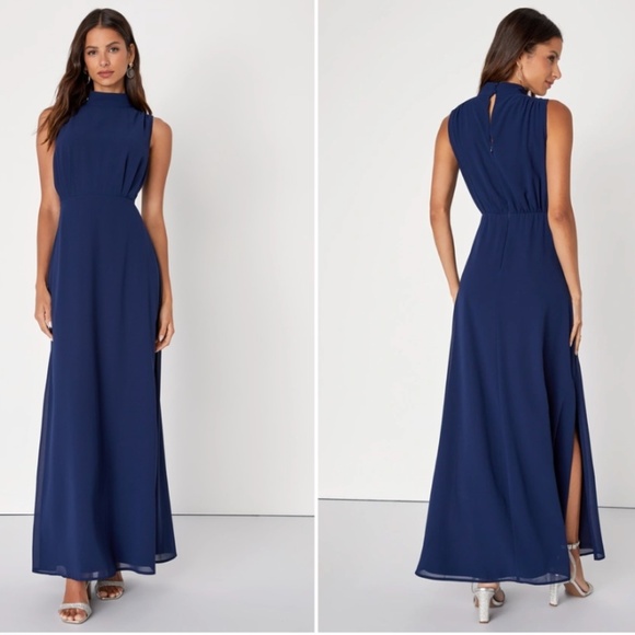 LULU's Elegant Sophisticated Special Event Wedding Bridesmaid Flowy Chiffon Gown - Picture 4 of 4